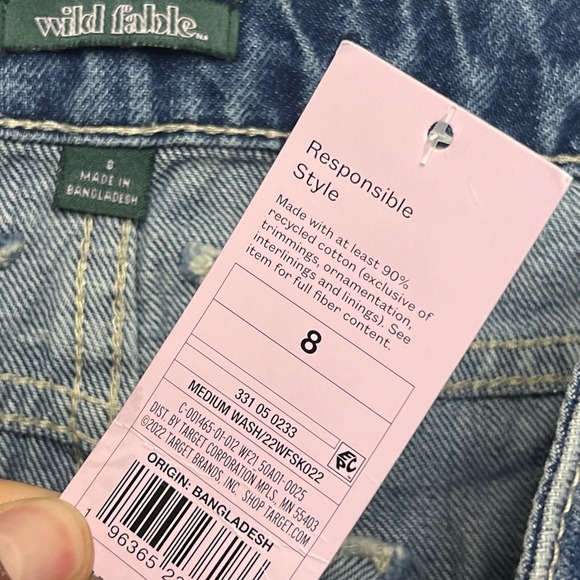 Wild Fable Denim Mini Skirt 8 Blue Medium‎ Wash Patches Trendy Collegiate New - Picture 5 of 9
